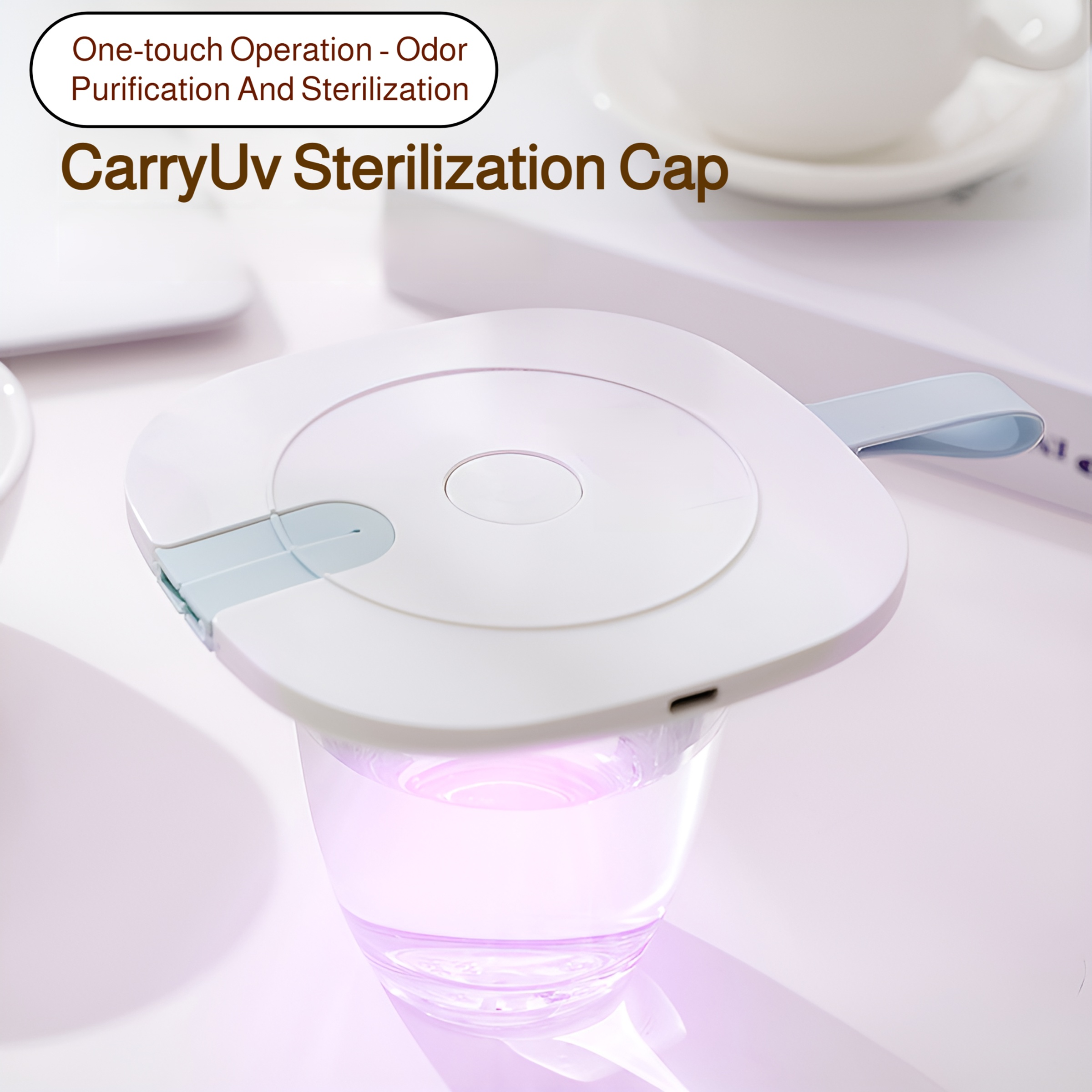 Mini portable UV cup lid sterilizer for germ-free drinking