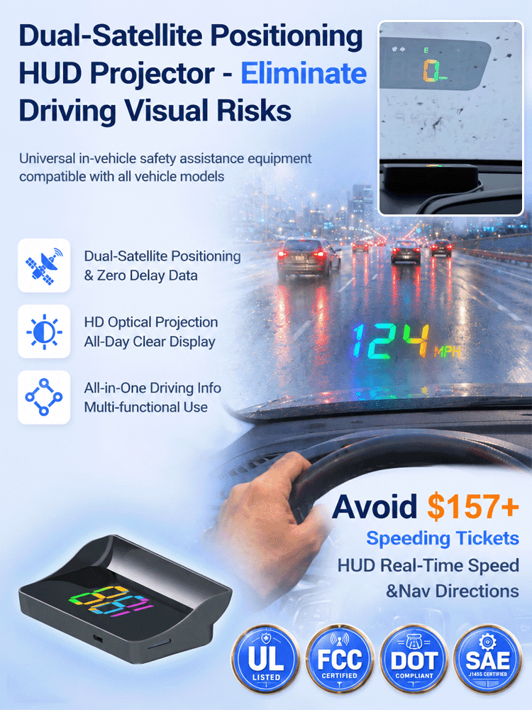 🚗 Universal HUD Projector | Real-Time GPS Speedometer | Over-Speed Alert | Plug & Play 🌟