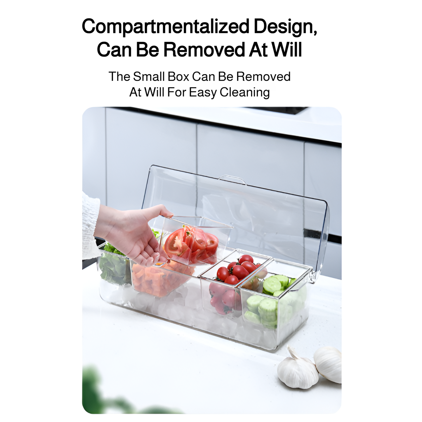 Salad storage box outdoor party picnic compartment ice box salad plate five compartment home transpa