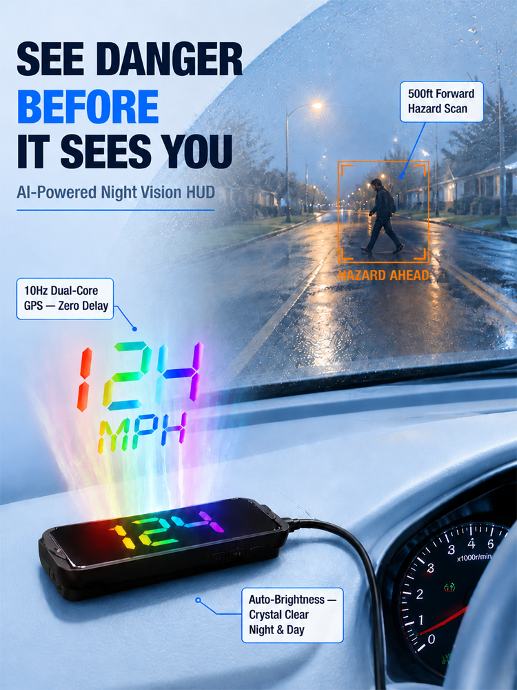 🚗 Universal HUD Projector | Real-Time GPS Speedometer | Over-Speed Alert | Plug & Play 🌟