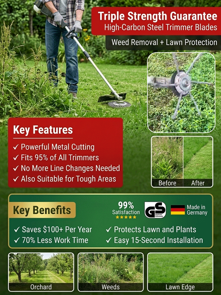 Stop Back Pain 🛠️ Pro Steel Trimmer Head: Kills Roots 4 Inches Deep and Fits Existing Mowers ⚡