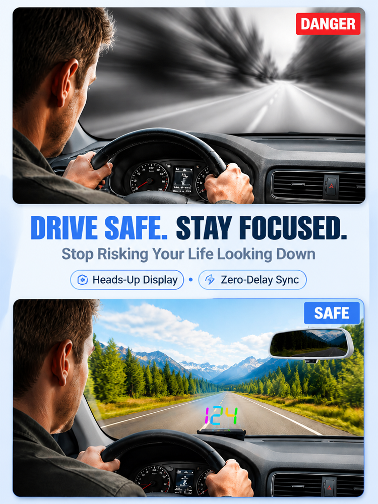 🚗 Universal HUD Projector | Real-Time GPS Speedometer | Over-Speed Alert | Plug & Play 🌟
