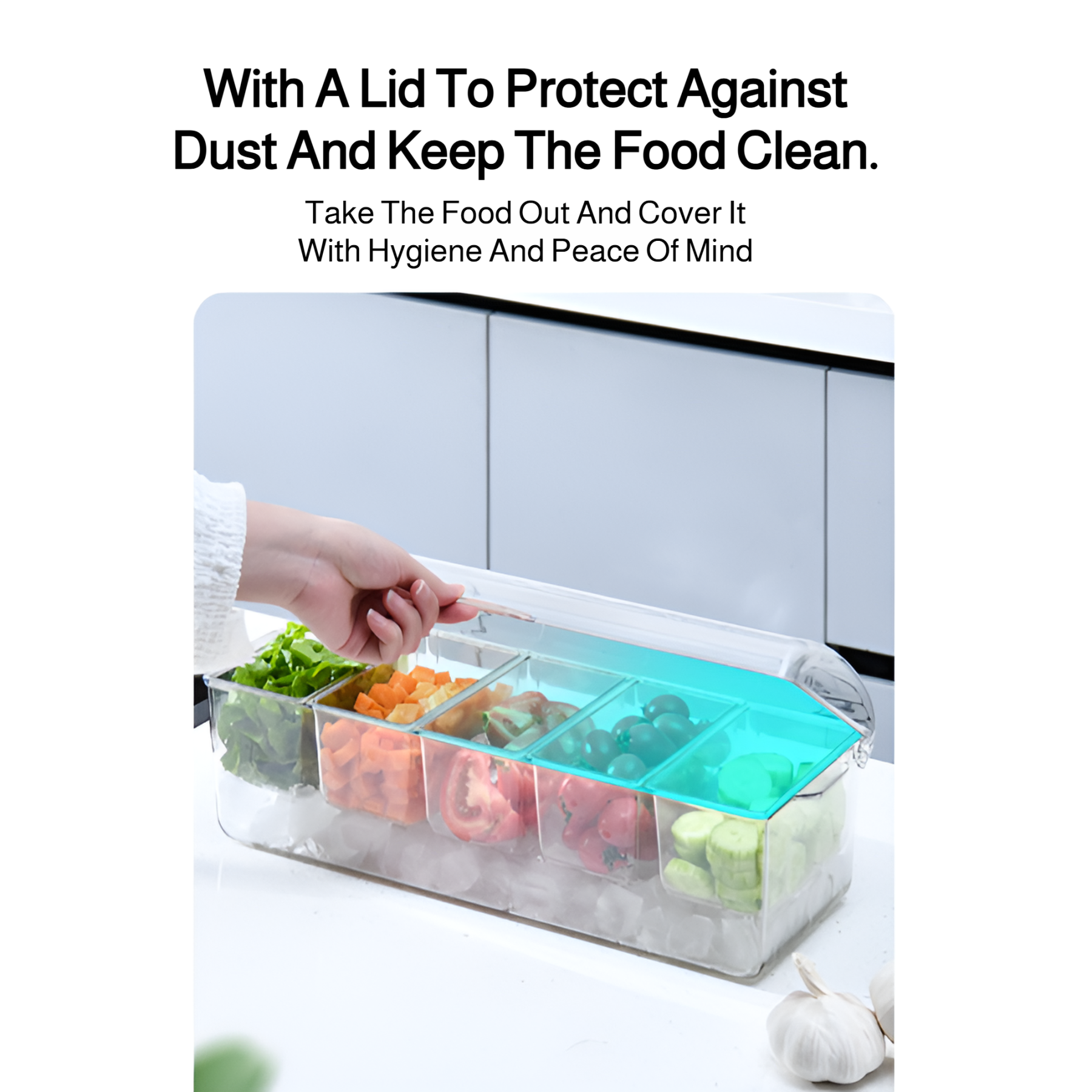 Salad storage box outdoor party picnic compartment ice box salad plate five compartment home transpa