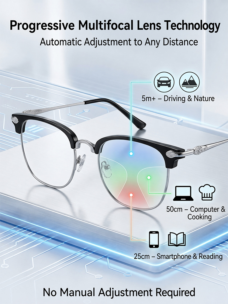 Self-Adaptive LCD Zoom Glasses, No Eye Test Needed, 0 to 1000 Diopters