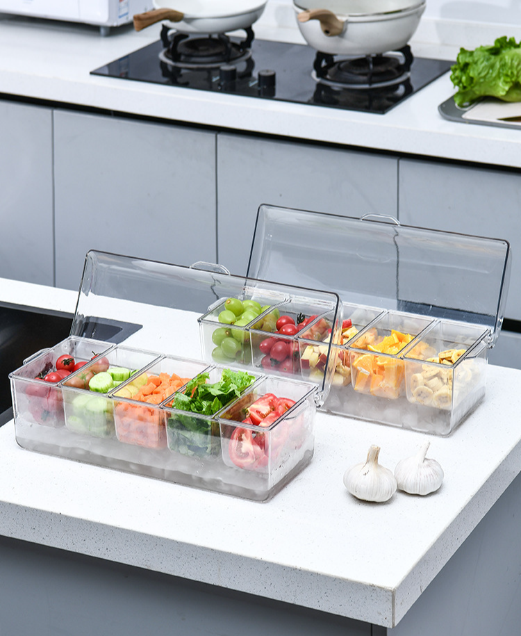 Compartmentalized ice box for fresh salad storage