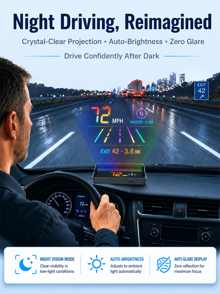 🚗 Universal HUD Projector | Real-Time GPS Speedometer | Over-Speed Alert | Plug & Play 🌟