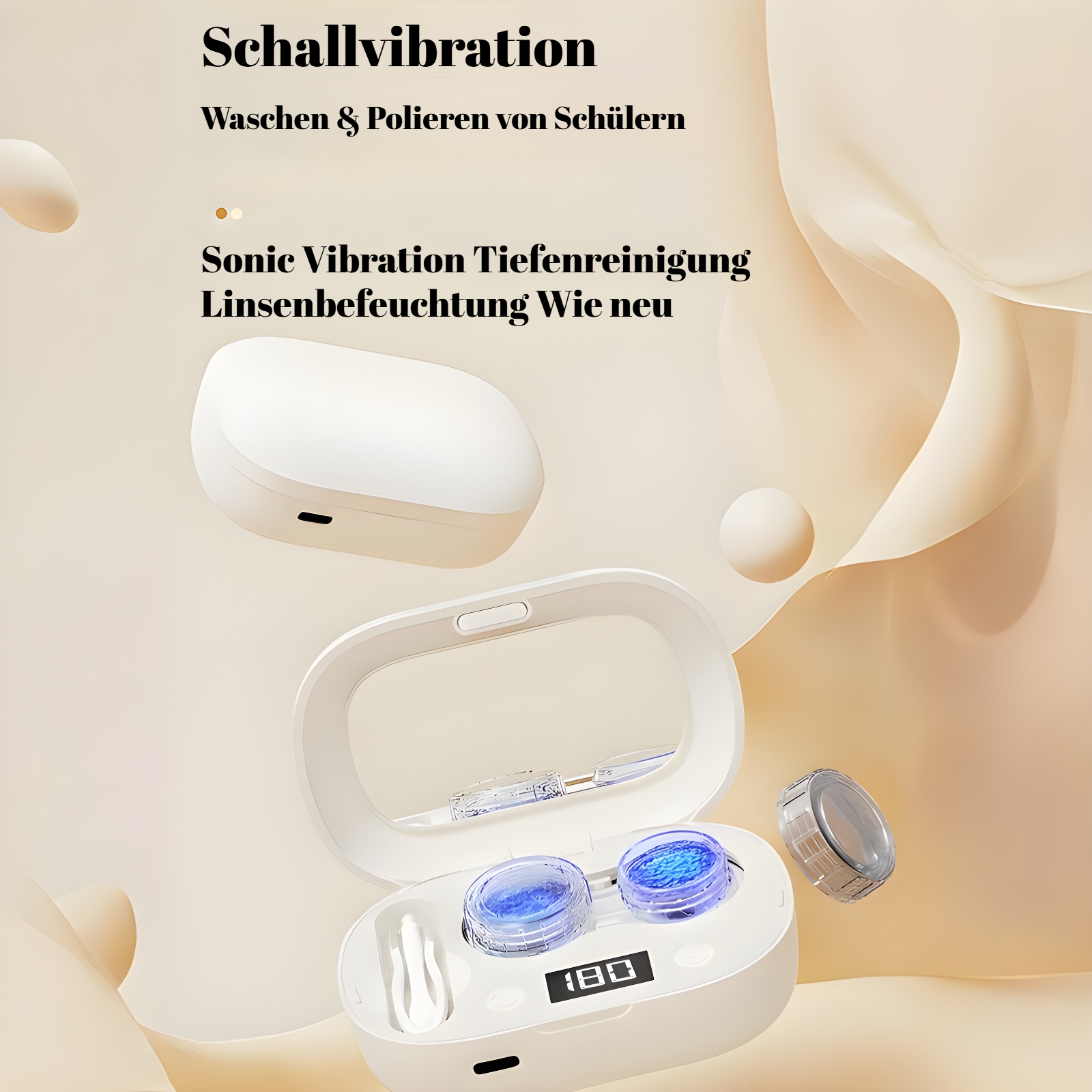 Wiederaufladbare tragbare Ultraschall-Kontaktlinsen-Reinigungsbox in Weiß