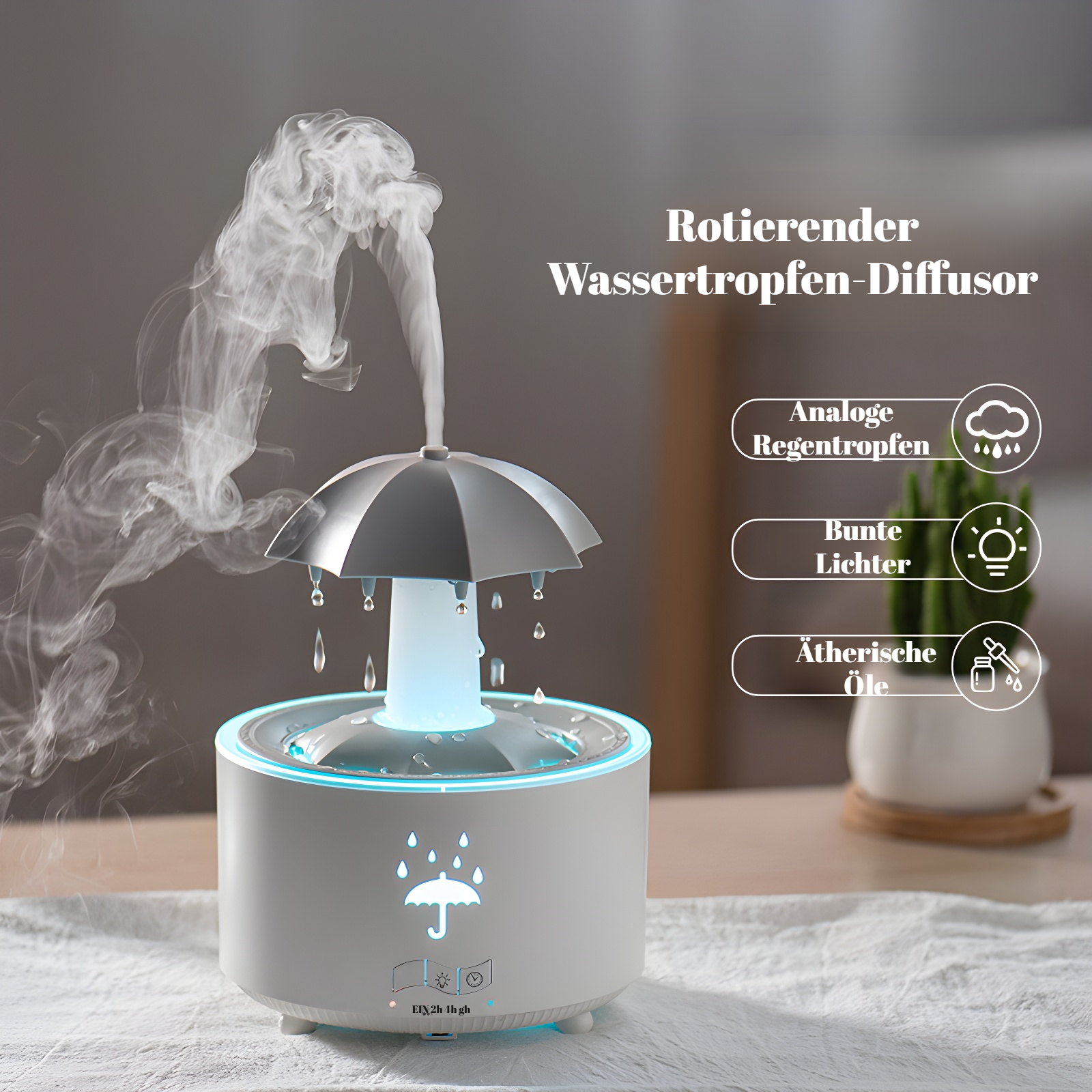 Bunter Aromatherapie-Luftbefeuchter mit drehendem Regentropfen-Design