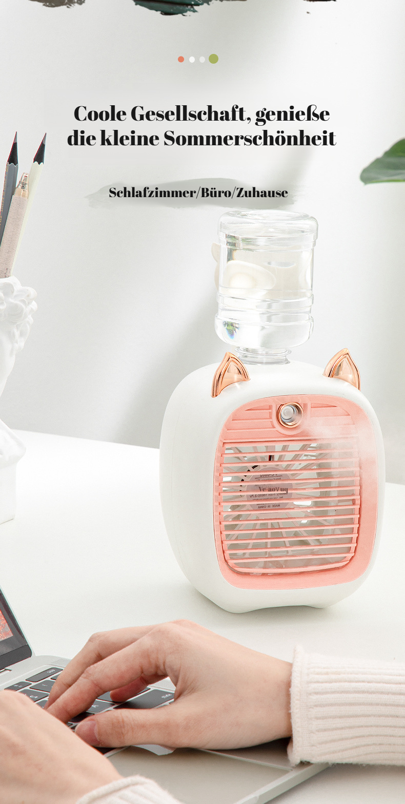 Sprühender Mini-Luftbefeuchter als Tischventilator