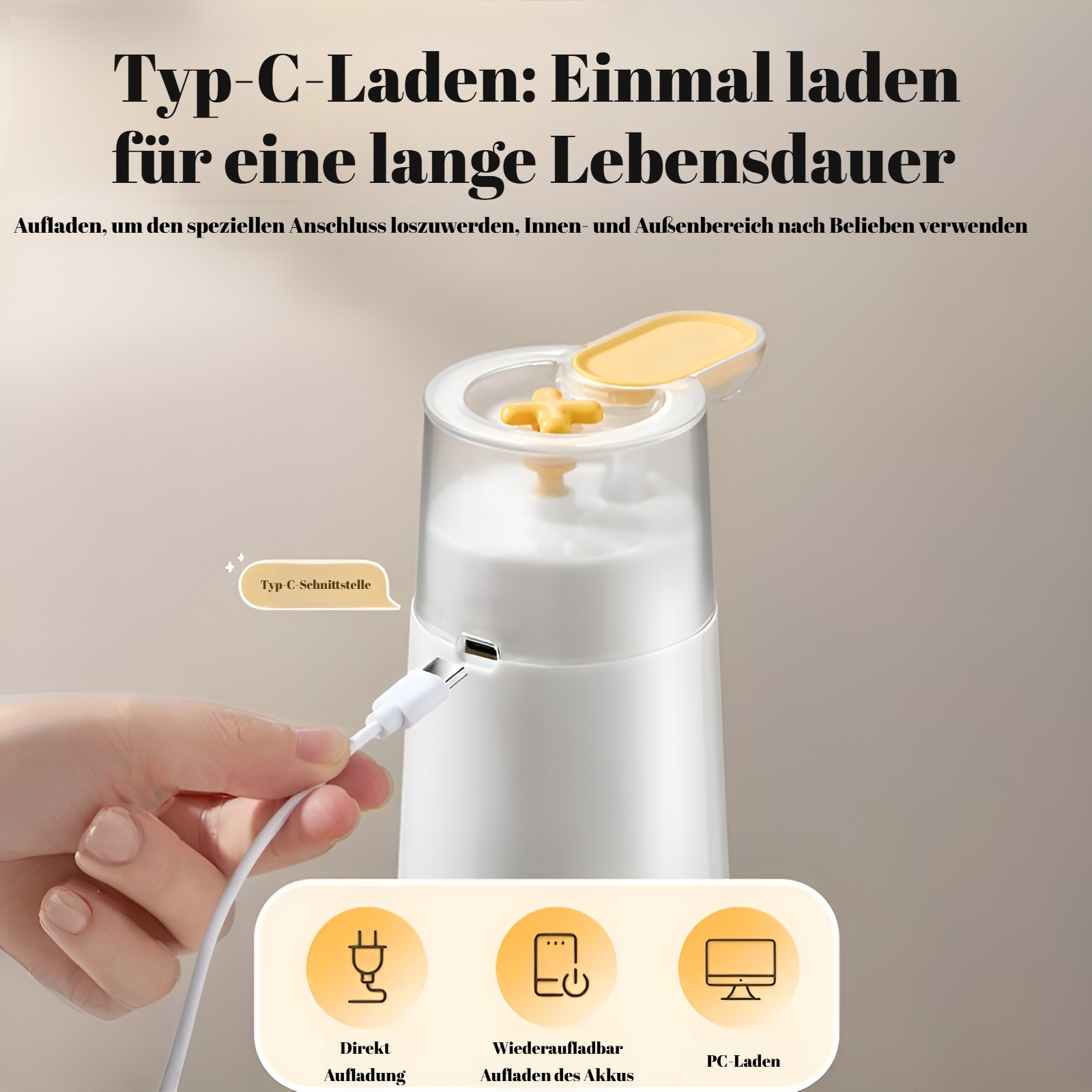 Detailansicht des kabellosen Wasserspenders mit Ausguss