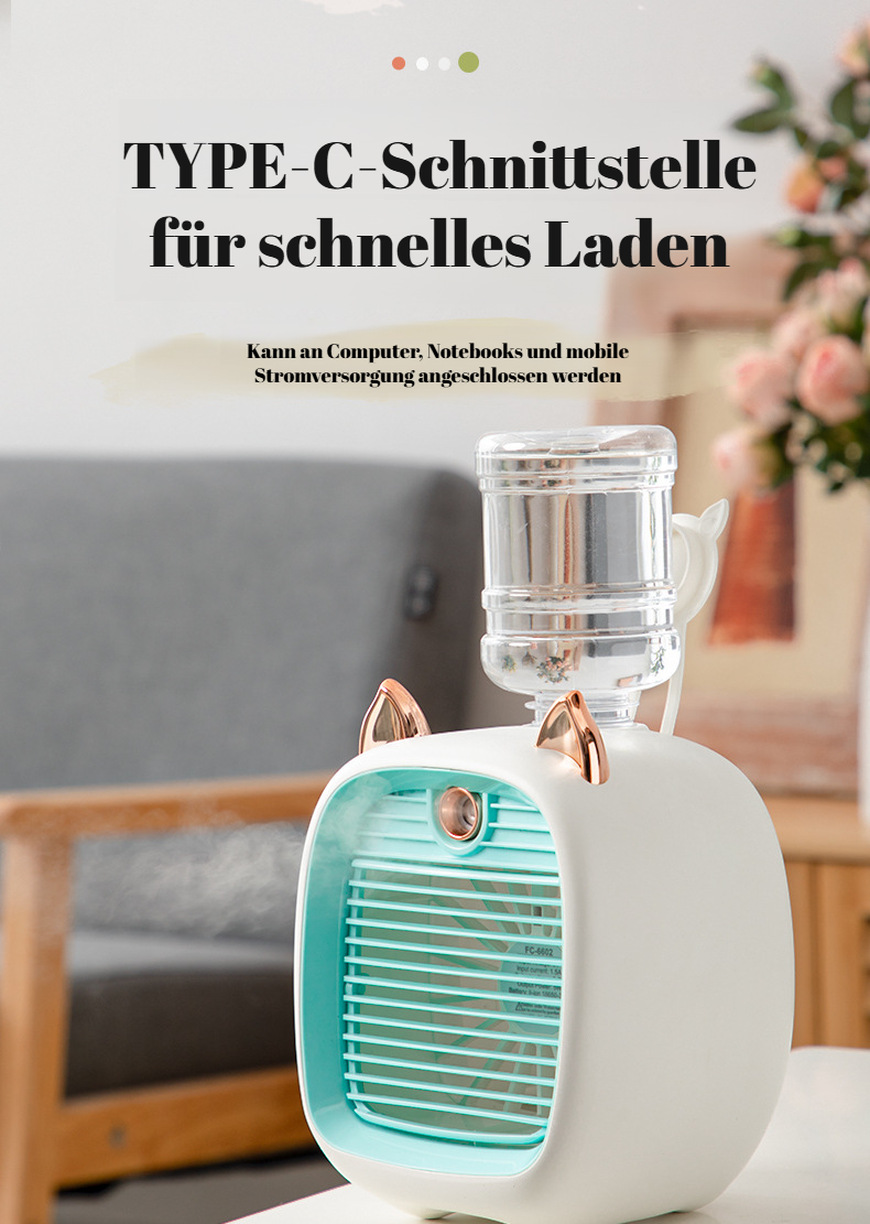 Erfrischender Mini-Ventilator mit Sprühfunktion für den Schreibtisch