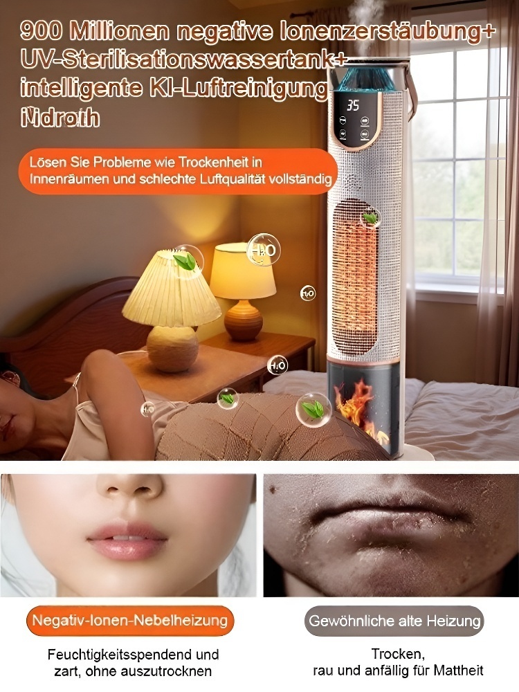 💰 Schluss mit hohen Heizkosten! ✨ Der „3 Tage nur 1 kWh: Heizer mit Echtholz-Optik, Luftbefeuchter und Display“ bringt stilvolle Wärme 🪵 und gesunde, feuchte Luft in Ihr Zuhause. ✅