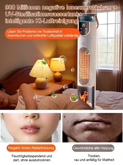 💰 Schluss mit hohen Heizkosten! ✨ Der „3 Tage nur 1 kWh: Heizer mit Echtholz-Optik, Luftbefeuchter und Display“ bringt stilvolle Wärme 🪵 und gesunde, feuchte Luft in Ihr Zuhause. ✅