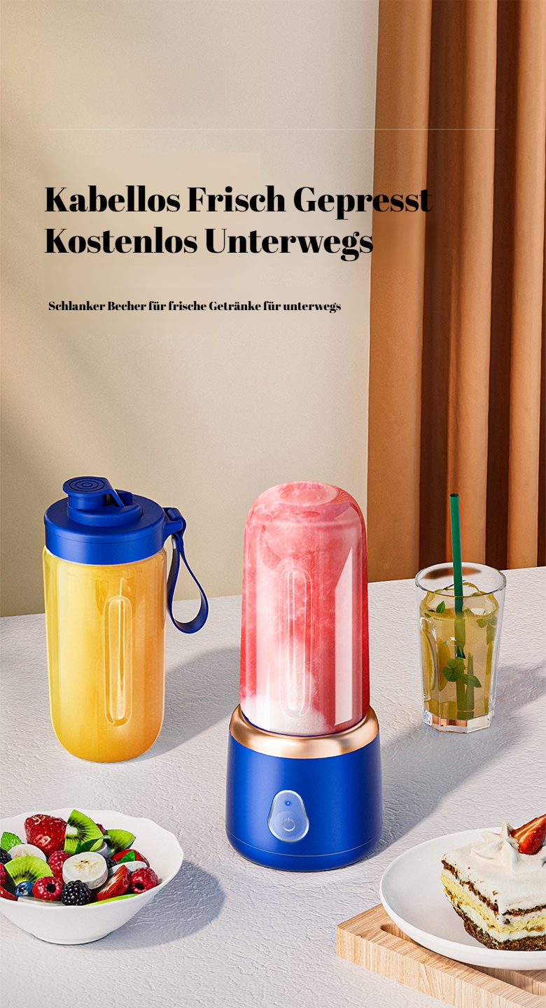 Kleiner wiederaufladbarer Saftbecher in moderner Küche