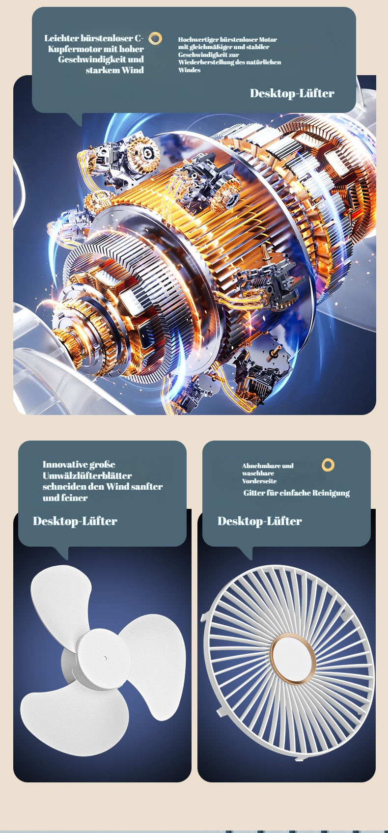 Tragbarer Clip-Ventilator mit wiederaufladbarem Akku und USB-Anschluss