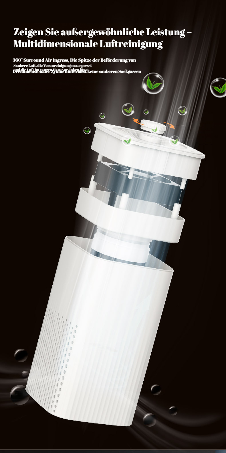 Luftreiniger auf dem Schreibtisch im Wohnzimmer