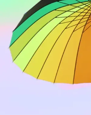 Detailansicht des niedlichen Regenbogenschirms mit Regenbogenmuster