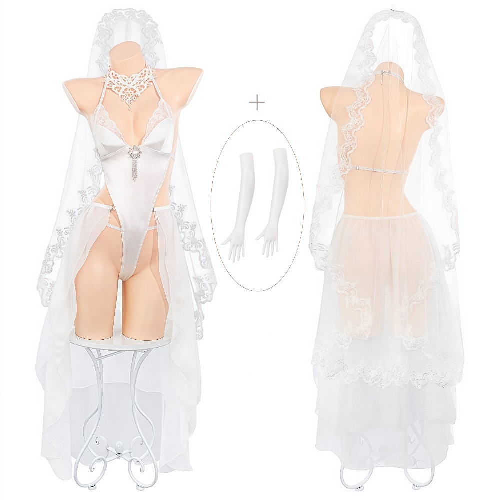 SD-GIFT I Bridal Lace Crotchless Bodysuit with Open Back and Cheeky Cut