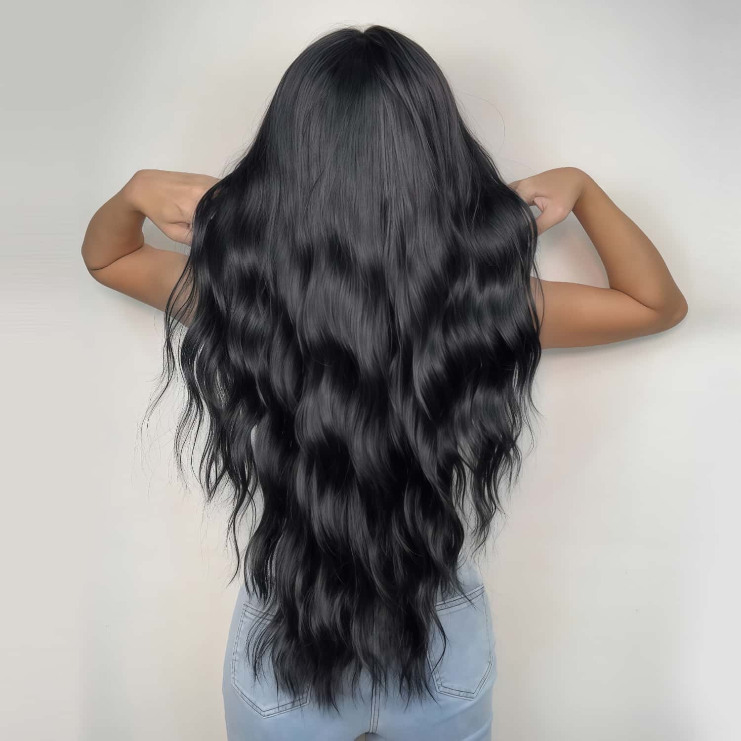 SD-GIFT I Long Natural Curly Middle Part Black Wave Sex Doll Wigs 