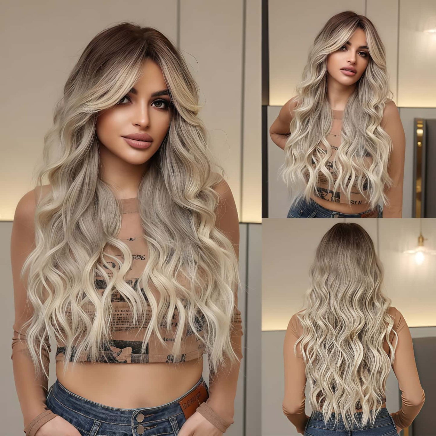 SD-GIFT I  Long Grey Blonde Synthetic Sex Doll Wig 