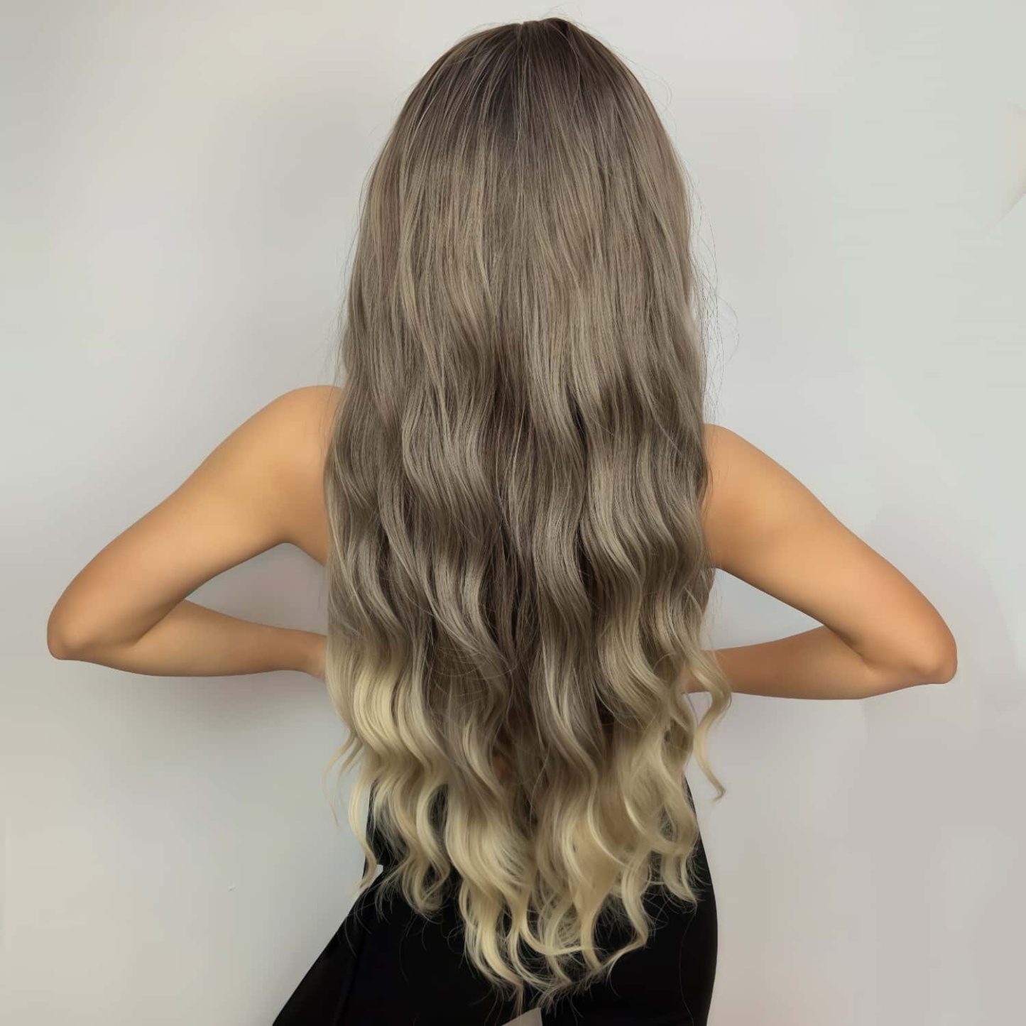 SD-GIFT I  Long Wavy Brown Blonde Ombre Sex Doll Wigs with Bangs Natura