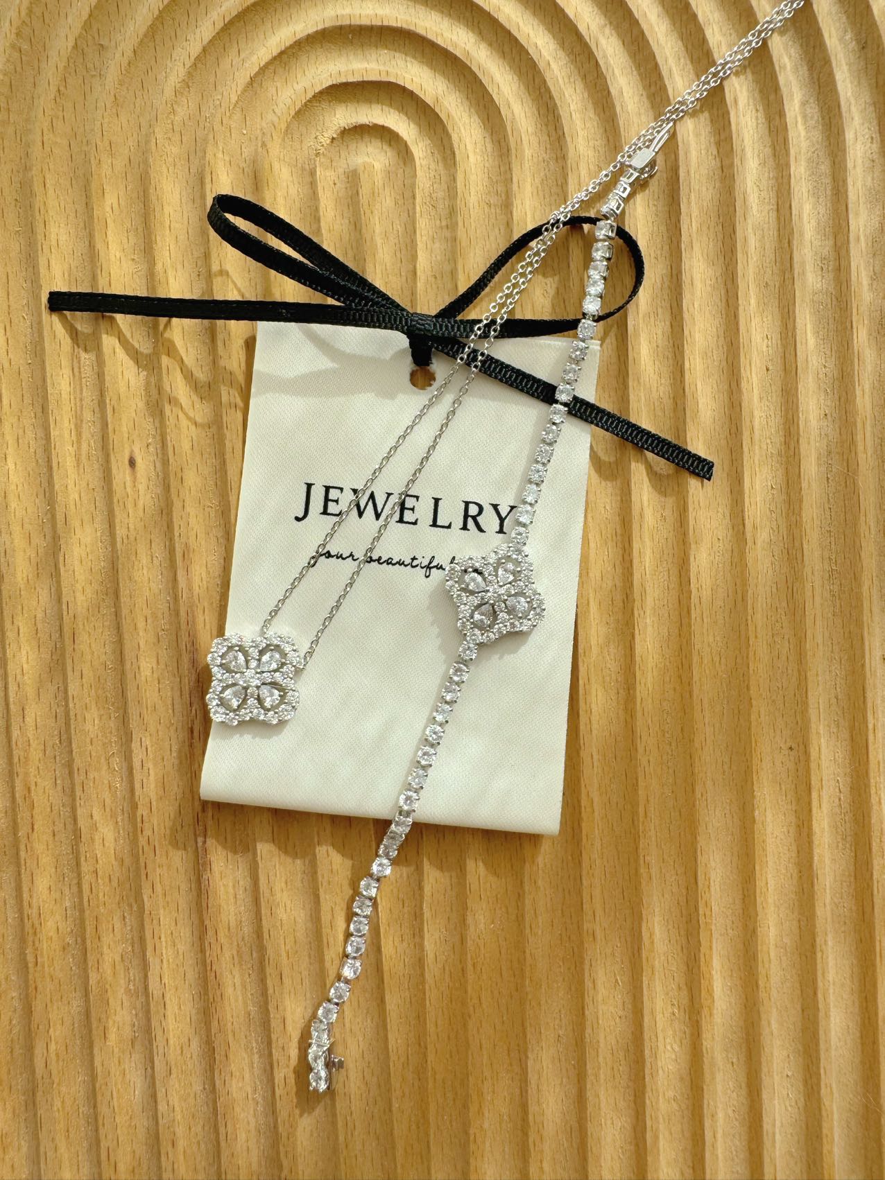 Four-Leaf Clover Full-Zircon Pure Silver Necklace