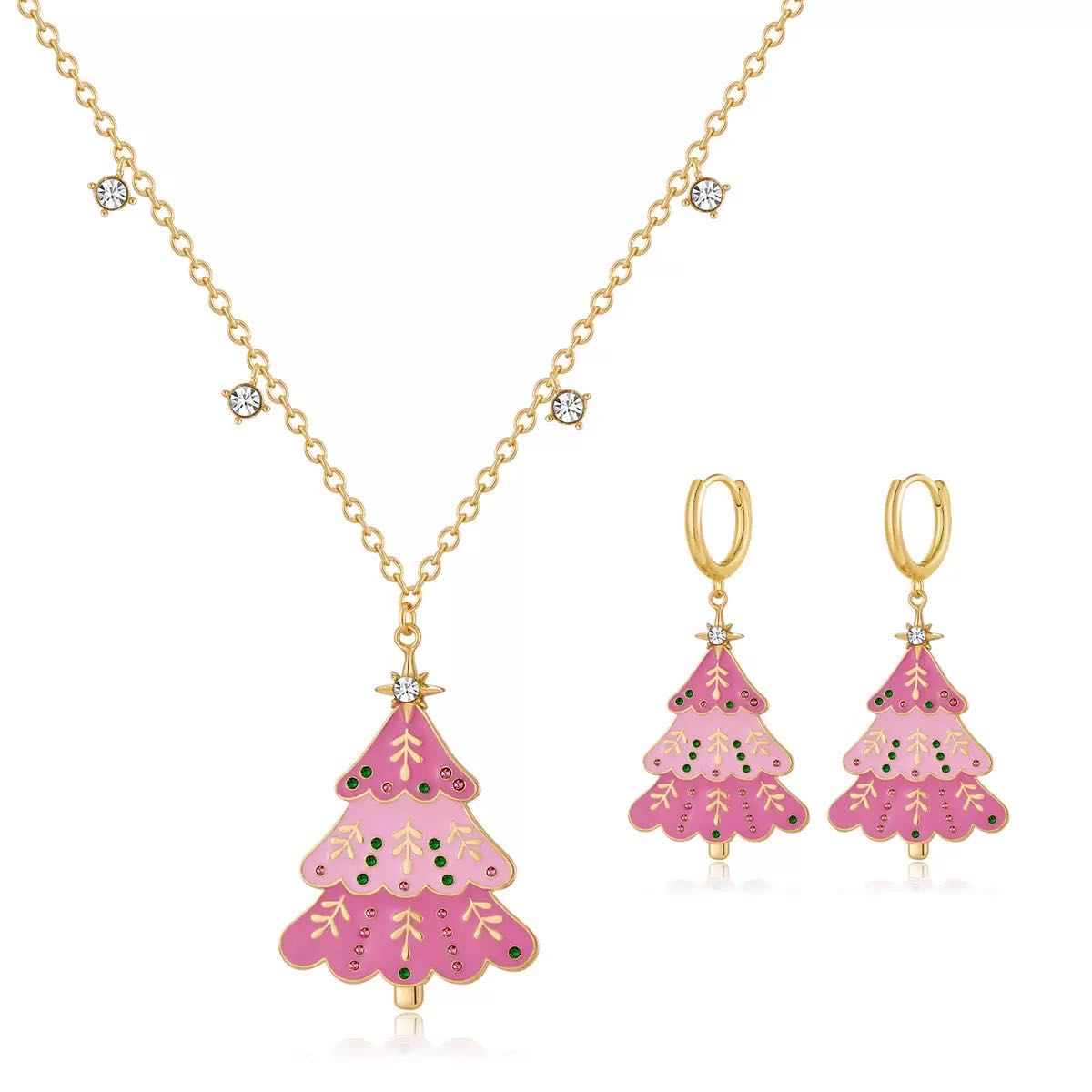 Christmas Jewelry Girls' Pink Necklace and Earrings