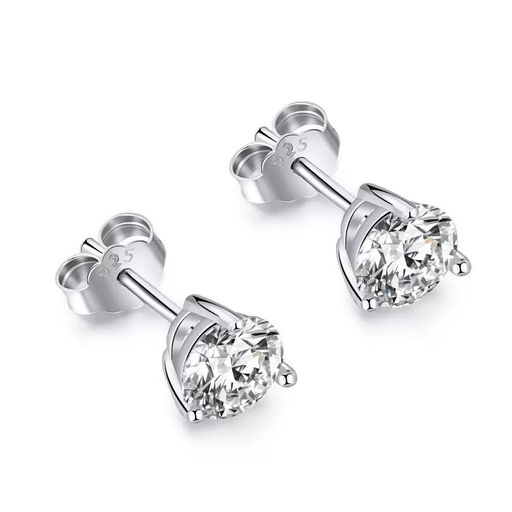 Light Luxury S925 Sterling Silver Earrings Heart  Square Zircon Studs