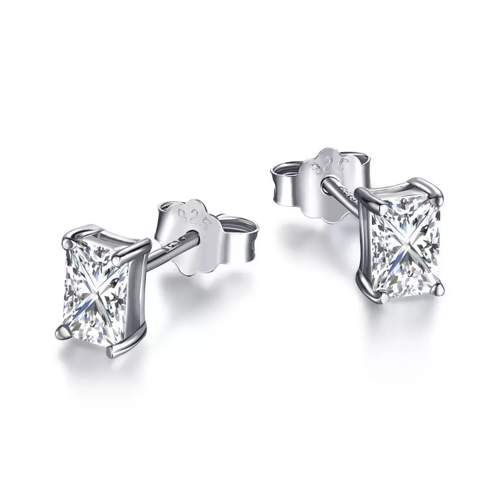 Light Luxury S925 Sterling Silver Earrings Heart  Square Zircon Studs