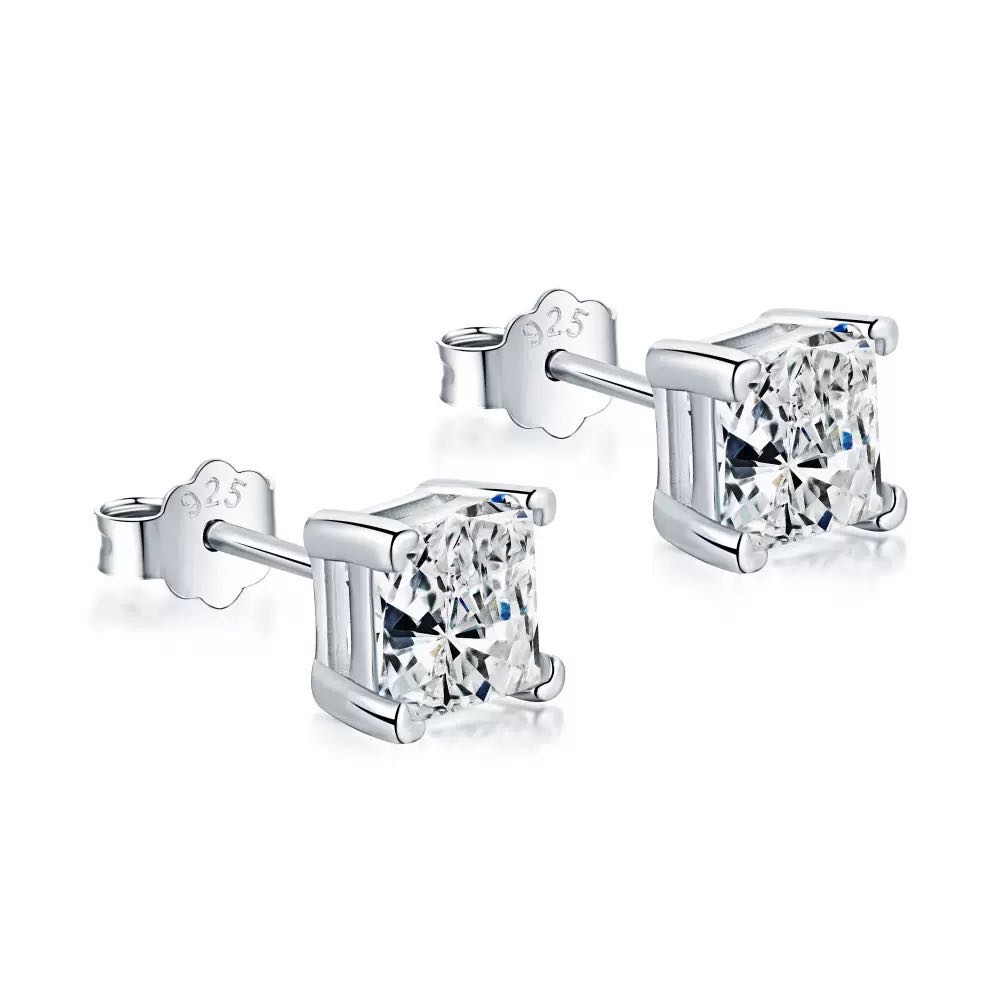 Light Luxury S925 Sterling Silver Earrings Heart  Square Zircon Studs