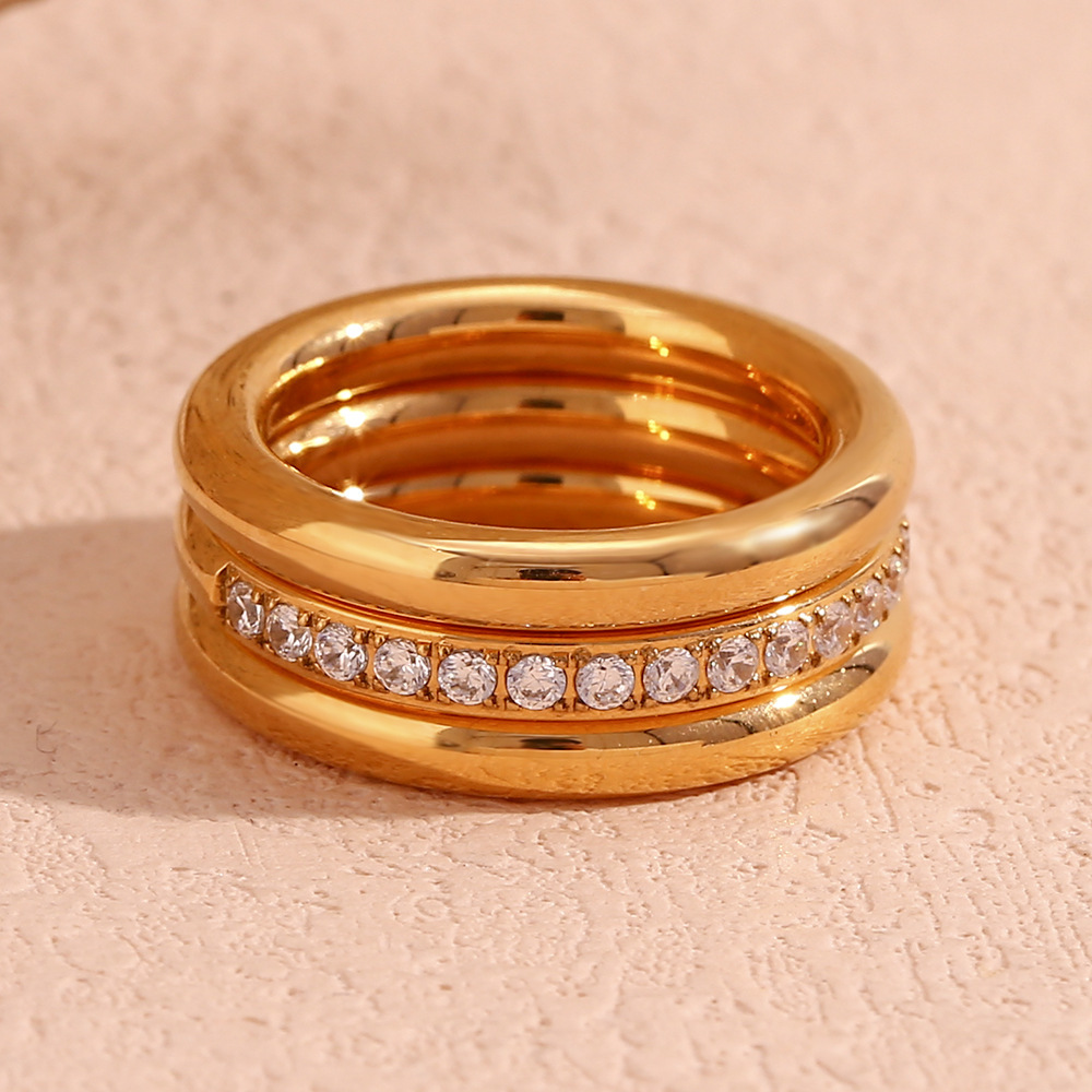 European American Trendy Minimal Zircon Band 3-Piece Ring Set