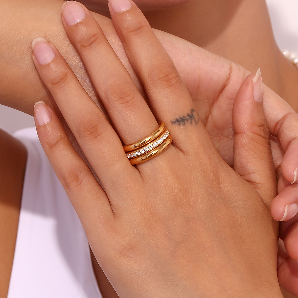 European American Trendy Minimal Zircon Band 3-Piece Ring Set