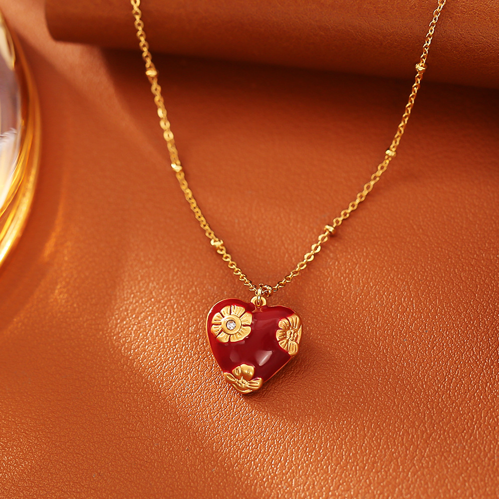 French Retro Enamel Oil Painting Style Necklace and Earrings Set