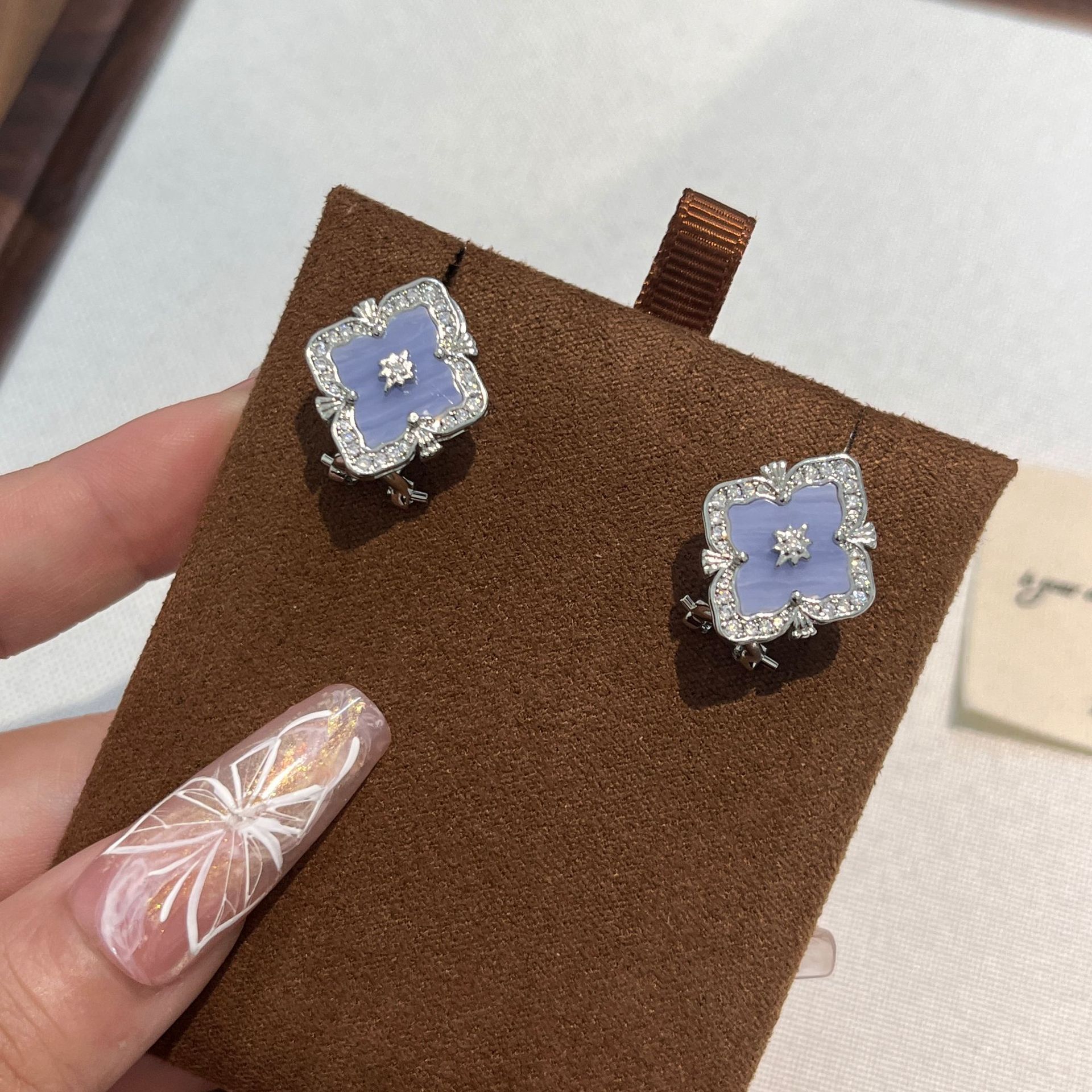 Italian Retro Bracciale Purple Chalcedony Four-Leaf Clover Jewelry Set