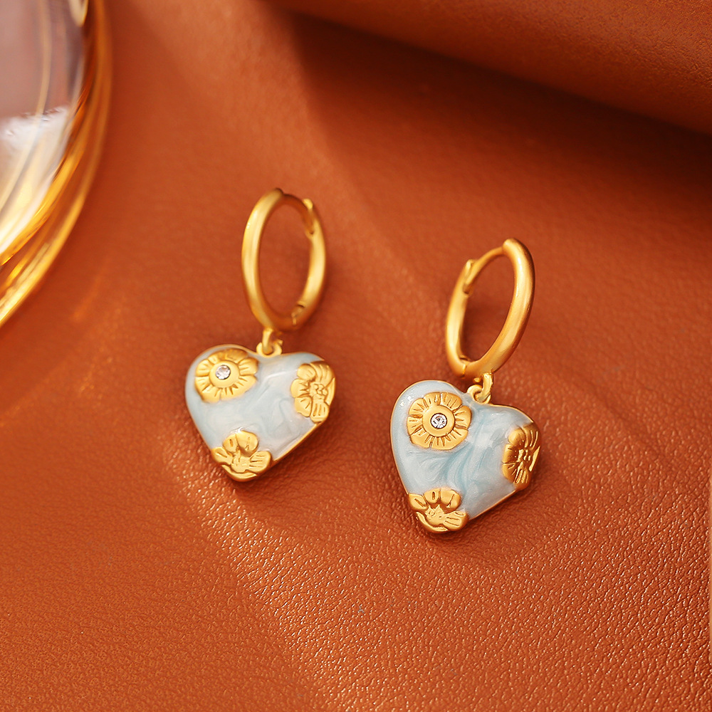 French Retro Enamel Oil Painting Style Necklace and Earrings Set