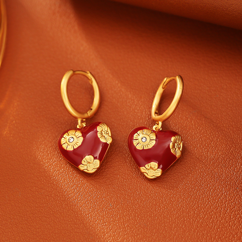 French Retro Enamel Oil Painting Style Necklace and Earrings Set