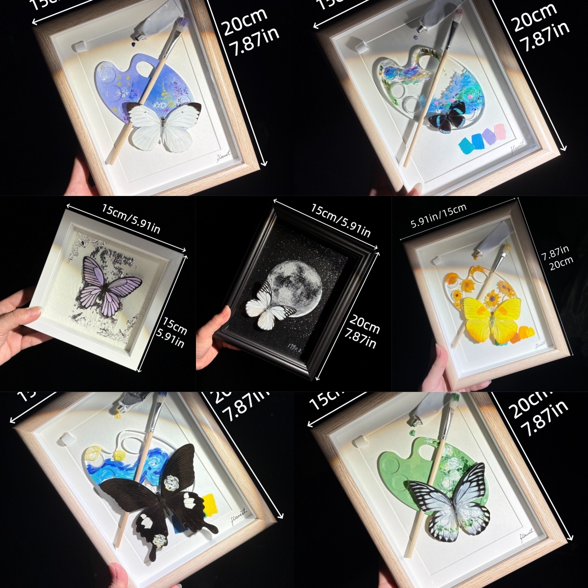 2154 Boutique series Real Butterfly Specimen Series Hand-Painted Patterns Glitter Insect Craft Art Animal Specimen Framed Ornament Home Wall Decor Painting Creative Gift For Art Collection Home Decorations