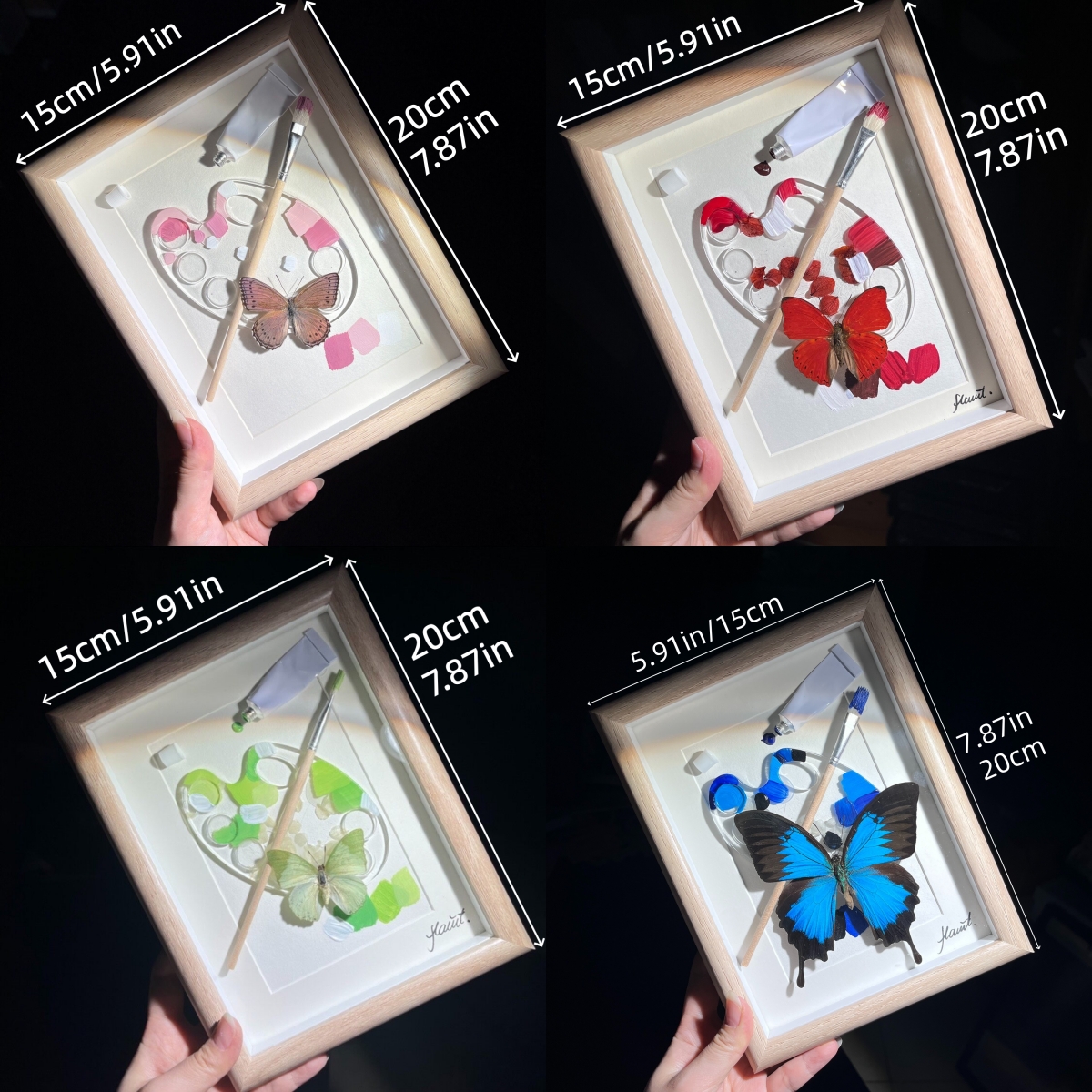 2164 Boutique series Real Blue Swallowtail Butterfly Specimen Hand-Painted Palette Background Insect Craft Display Home Wall Decor Painting Animal Specimen Ornament Creative Gift For Art Fans Home Décor