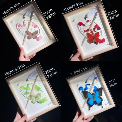 2164 Boutique series Real Blue Swallowtail Butterfly Specimen Hand-Painted Palette Background Insect Craft Display Home Wall Decor Painting Animal Specimen Ornament Creative Gift For Art Fans Home Décor