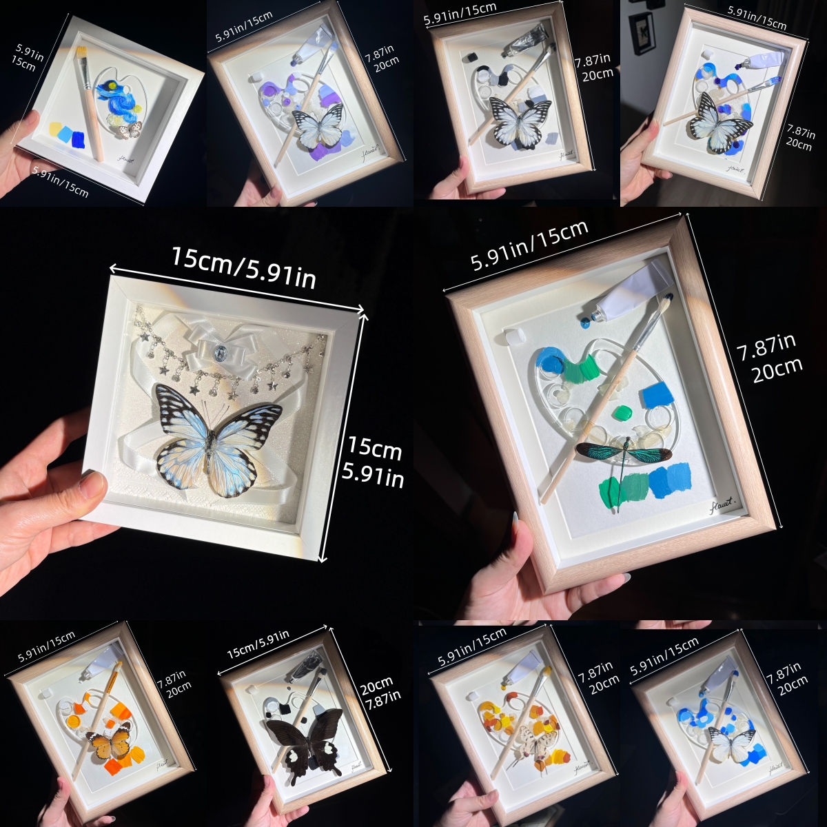 2152 Boutique series Hand-Painted Vortex Galaxy with Real Butterfly Specimen Taxidermy Framed Insect Art Display Unique Home Decor Creative Gift Idea