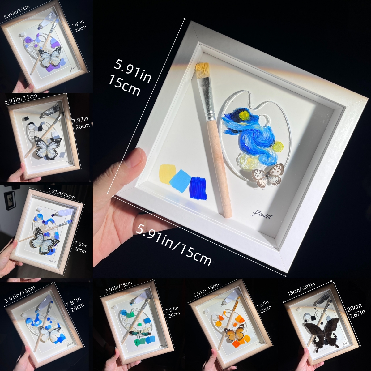 2152 Boutique series Hand-Painted Vortex Galaxy with Real Butterfly Specimen Taxidermy Framed Insect Art Display  Unique Home Decor  Creative Gift Idea