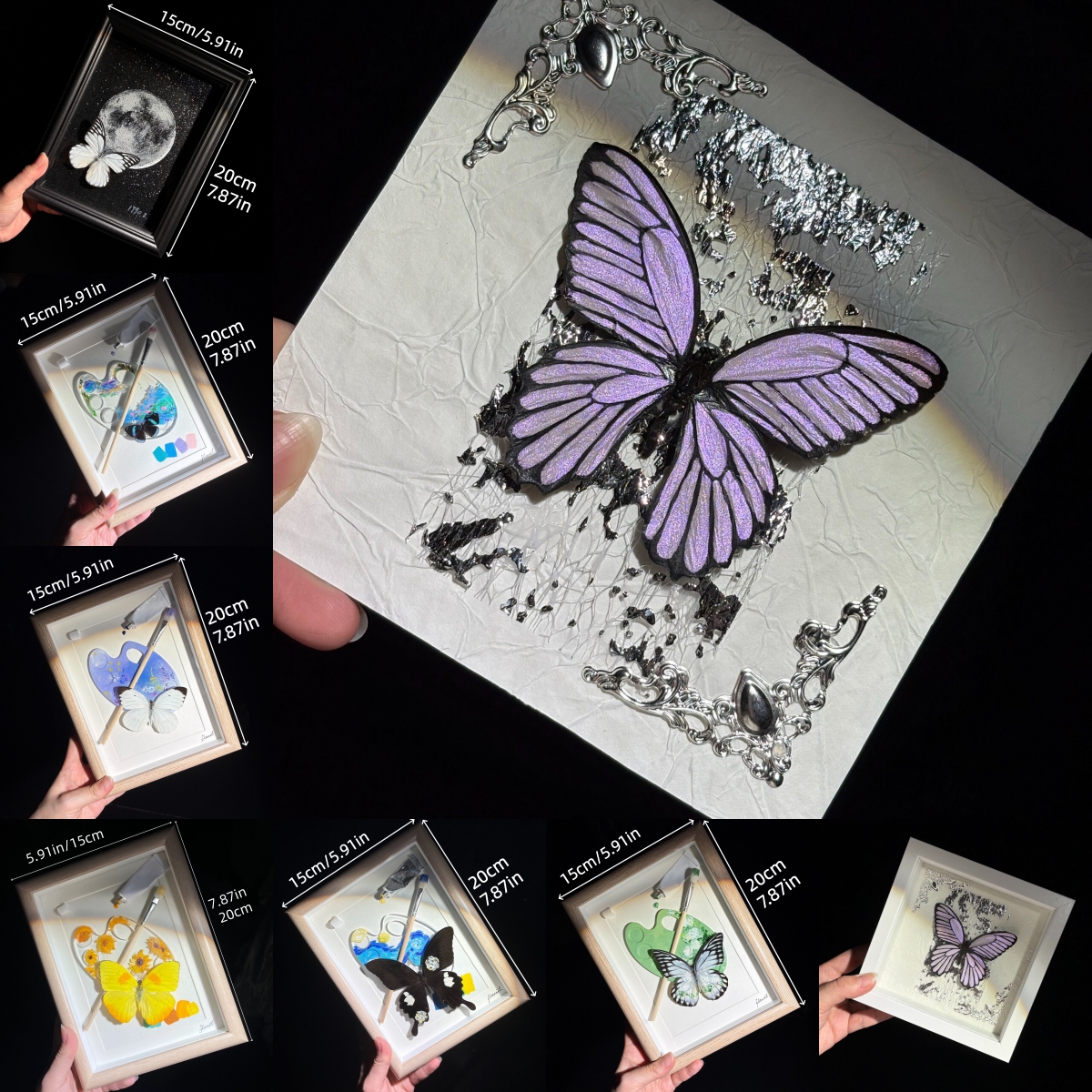 2154 Boutique series Real Butterfly Specimen Series Hand-Painted Patterns Glitter Insect Craft Art Animal Specimen Framed Ornament Home Wall Decor Painting Creative Gift For Art Collection Home Decorations