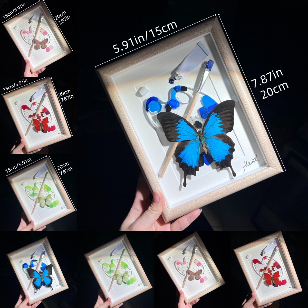 2164 Boutique series Real Blue Swallowtail Butterfly Specimen Hand-Painted Palette Background Insect Craft Display Home Wall Decor Painting Animal Specimen Ornament Creative Gift For Art Fans Home Décor