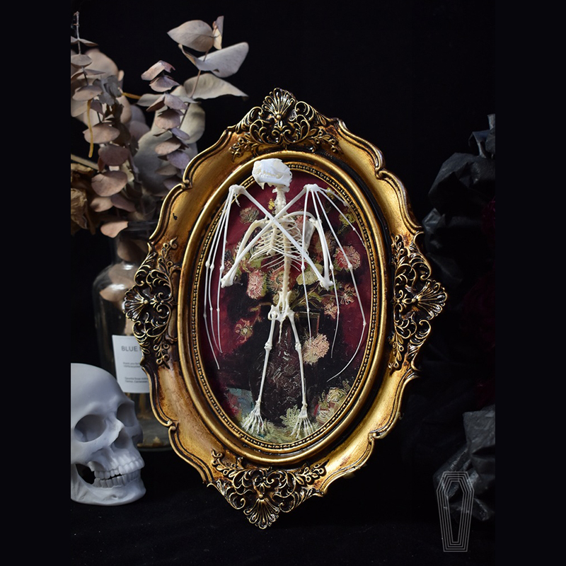 2122 Boutique series Gothic Coffin Photo Frame Bat Skeleton Craft Steampunk Wall Display Ethical Educational Specimen Animal