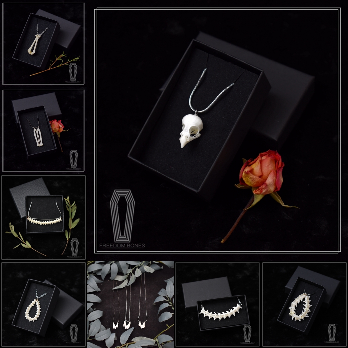 2101 Jewelry series Handmade Bone Necklace & Earrings Figurine Artisan Jewelry Unique Gothic for Halloween Christmas Gift Collectible Creative