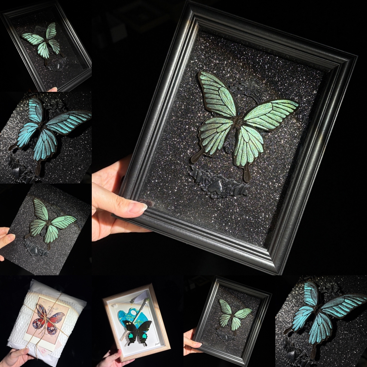 2151 Boutique series Real Butterfly Specimen Swallowtail on Hand Painted Board Insect Art Display Animal Taxidermy Frame Decor Home Gift 