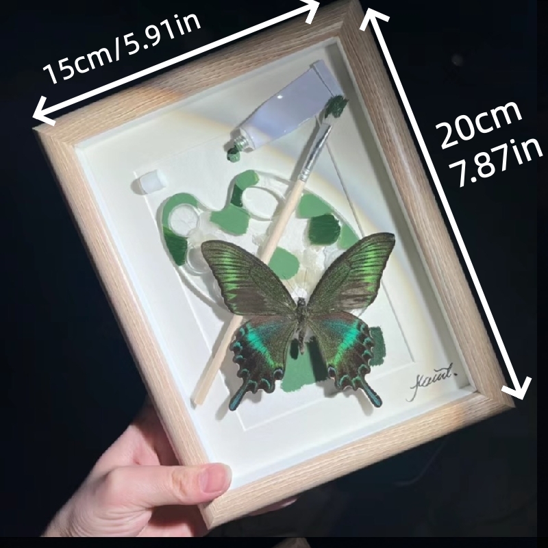 2153 Boutique series Real Green Papilio Maackii Butterfly Specimen Hand Painted Art Shadow Box Framed Entomology Display Unique Home Decor Wall Art Gift for Nature Lover