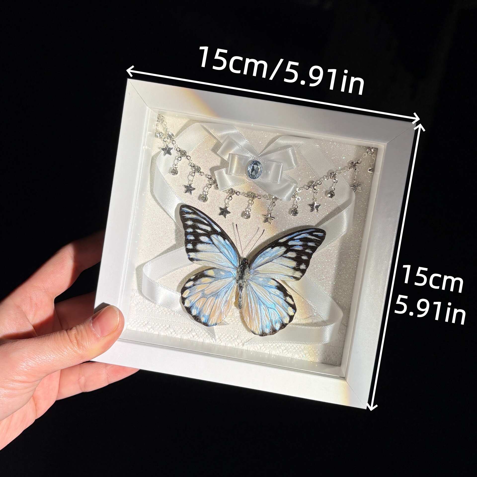 2152 Boutique series Hand-Painted Vortex Galaxy with Real Butterfly Specimen Taxidermy Framed Insect Art Display Unique Home Decor Creative Gift Idea