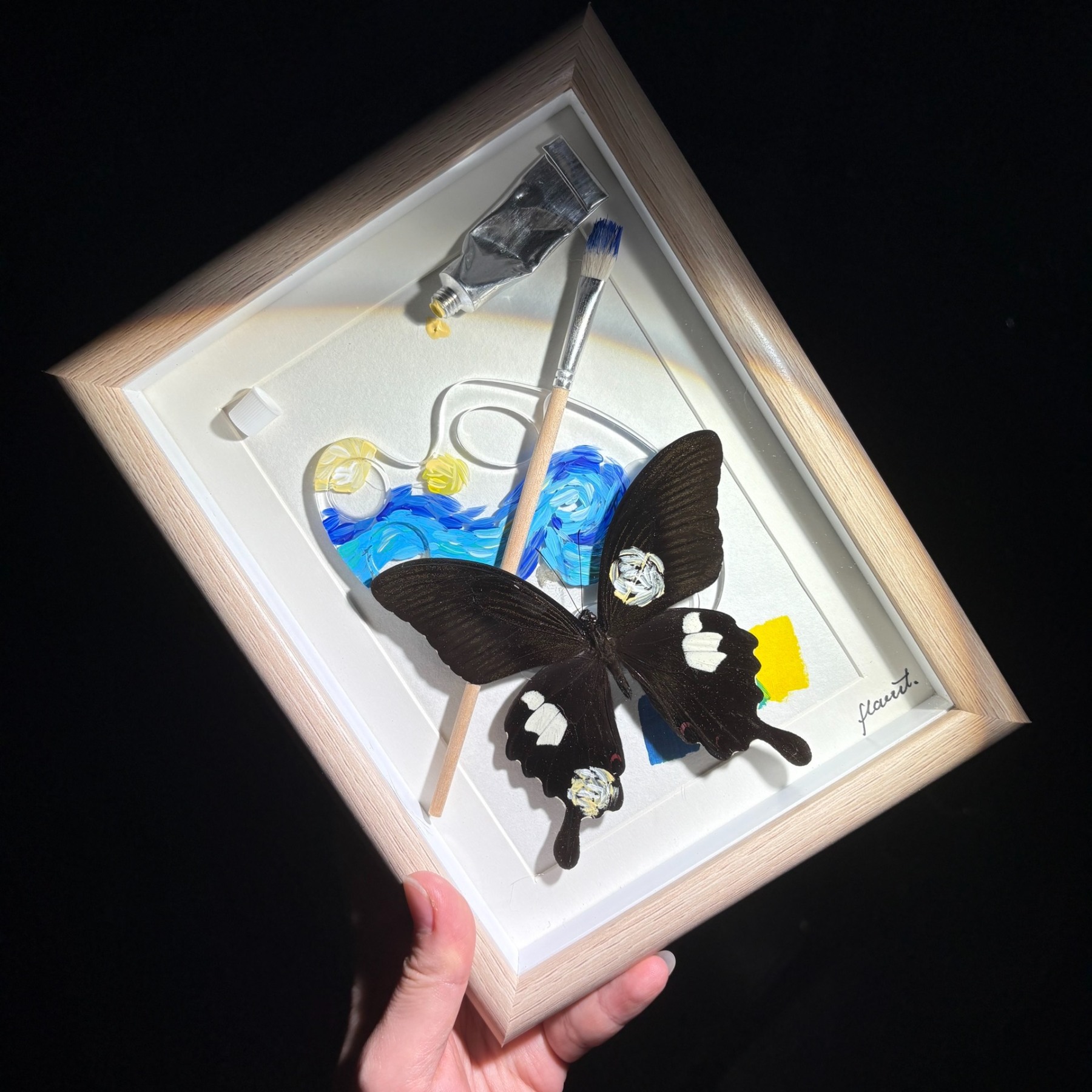 2154 Boutique series Real Butterfly Specimen Series Hand-Painted Patterns Glitter Insect Craft Art Animal Specimen Framed Ornament Home Wall Decor Painting Creative Gift For Art Collection Home Decorations