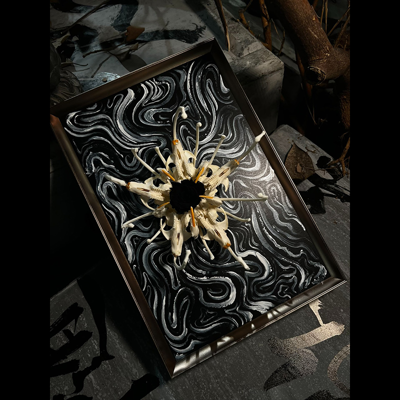 2134 Boutique series Unique Bone Lily Flower Skeleton Artwork Framed Specimen Memorial Keepsake Home Decor Framed Wall Art Memorial Gift